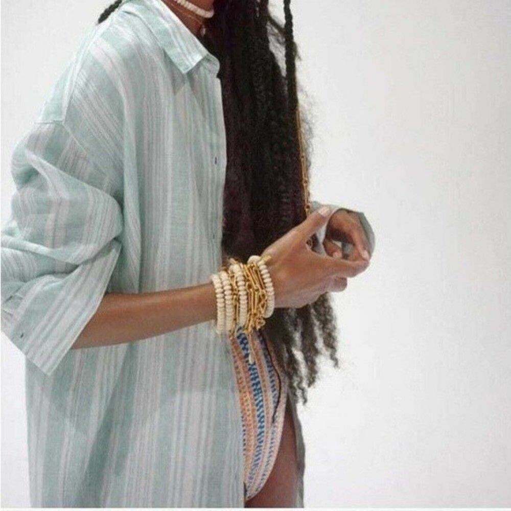 Lemlem &‎ HM Linen Blouse Button Down Up Oversized Circle Hem Top